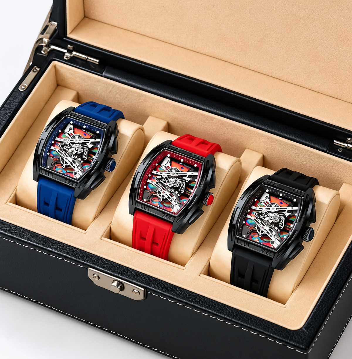 3pcs Men's Fashion Stylish Barrel-shaped Quartz Watch Set