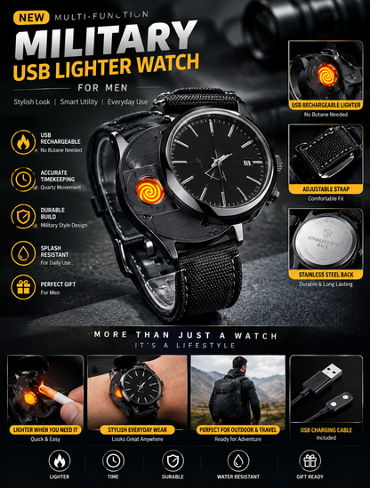 New Military USB Lighter Watch Men's
